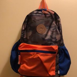 Boys lg. school backpack, camouflage, blue, orange